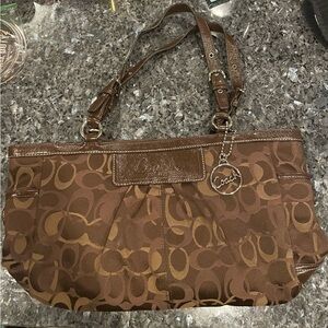Coach Brown and Tan Signature Shoulder Bag